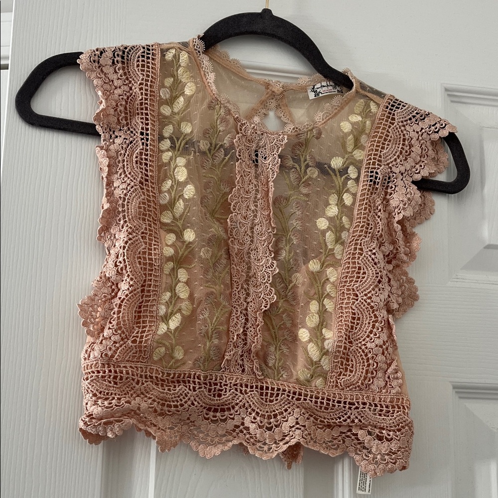 Free People Floral Lace Blouse in Blush and Cream